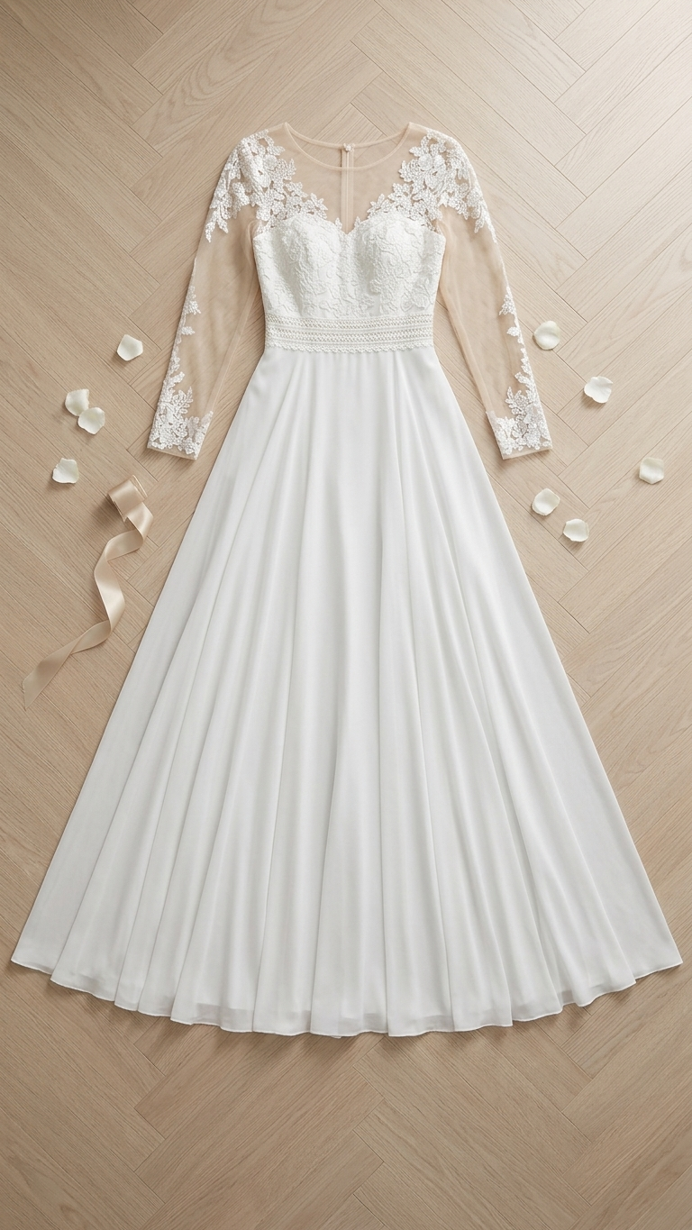 chiffon wedding dress with long sleeves Emmy Long Sleeve A-Line Chiffon Wedding Dress Lace Back – A & M Enterprises Bridal