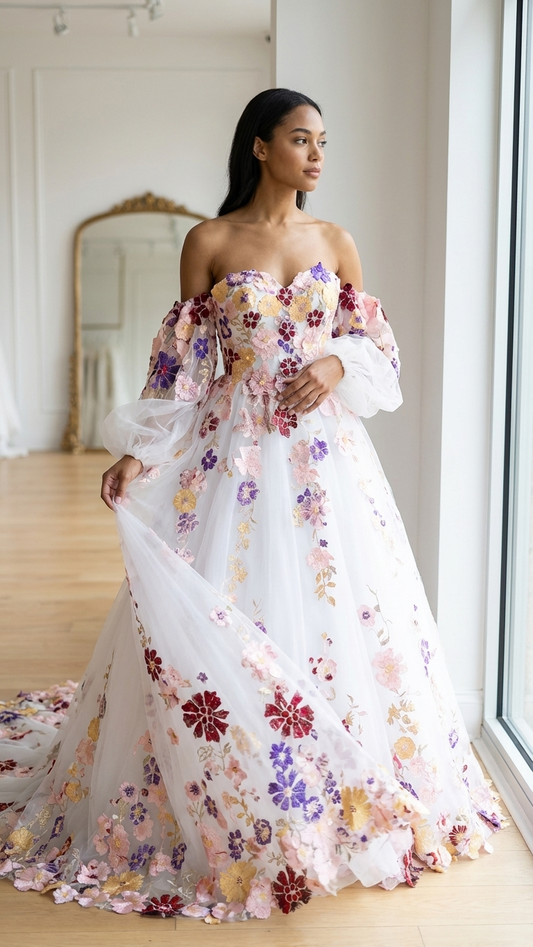 Floral & Colored Wedding Dresses | Blue, Blush, Black, Multicolor  A & M  Enterprises Bridal