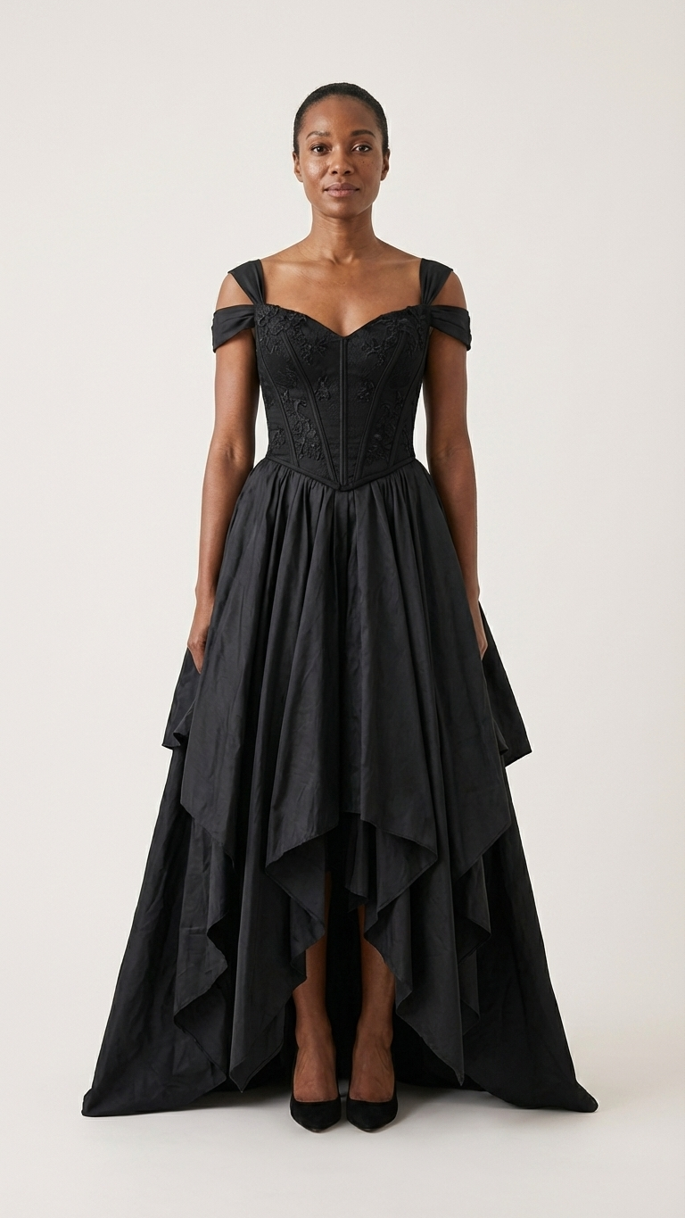 Obsidian Enchantress Black Wedding Dress | Gothic High-Low Bridal Gown  A  & M Enterprises Bridal