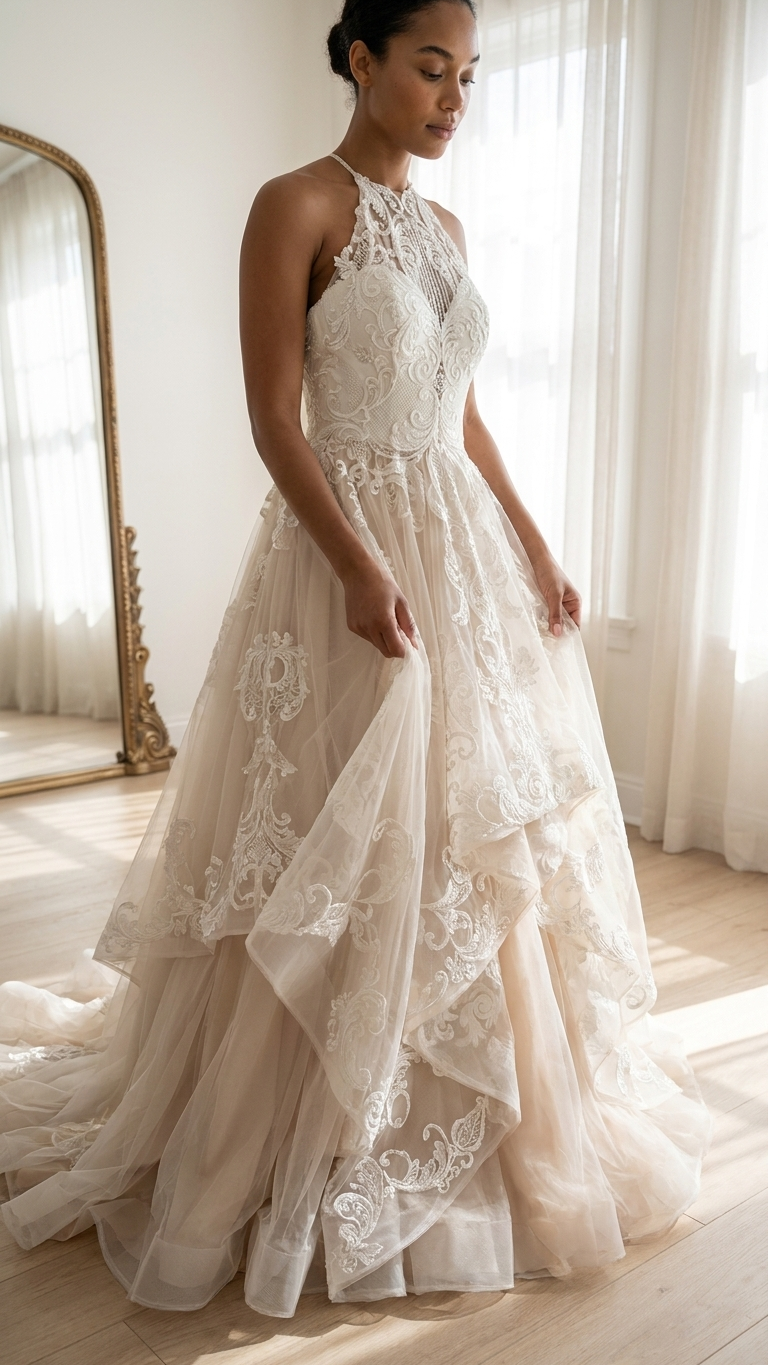 Paetynn High Neck Lace Wedding Dress