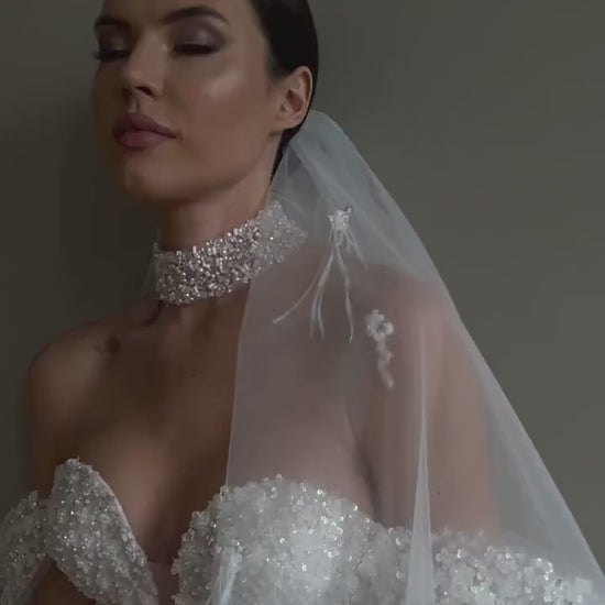 Off The Shoulder Plunging V Neckline Open Back Aline Glitter Sparkle Wedding Dress Bridal Gown Light Catching Unique Design Sexy with Train