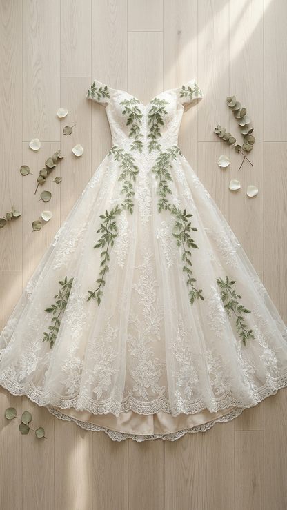 romantic lace wedding dress off shoulder