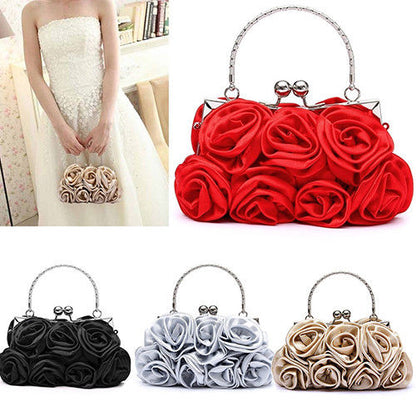 "AnnMarie" - Satin Rose Bridal Handbag Clutch - More Colors