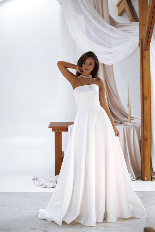 Grace wedding dress by Sonya Soley – front view showing beaded detail on bodice