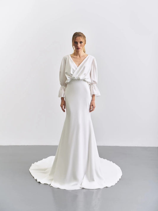 Liretta Inlove wedding dress bishop sleeves and train front view