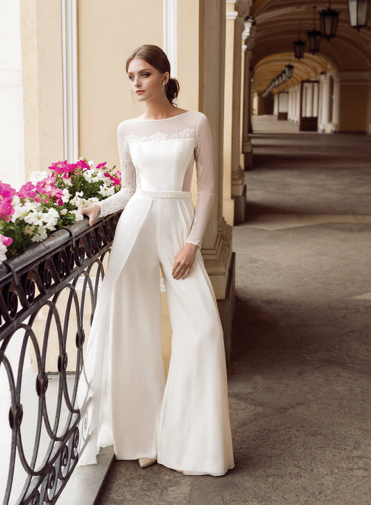 jumpsuit wedding dress Casablanca Bridal 2493 Melanie 26 / Nude/Ivory/Silver The fabric is comfortable for skin Custom Made Elegant Jumpsuit Wedding