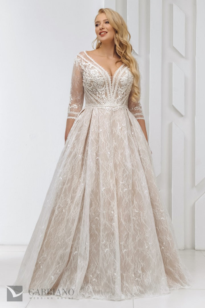 Chester wedding dress by Gabbiano – lace A‑line bridal gown with illusion sleeves