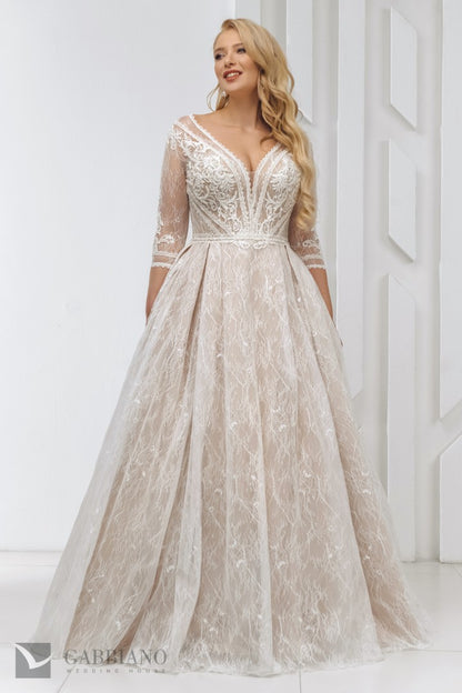 Chester wedding dress by Gabbiano – lace A‑line bridal gown with illusion sleeves