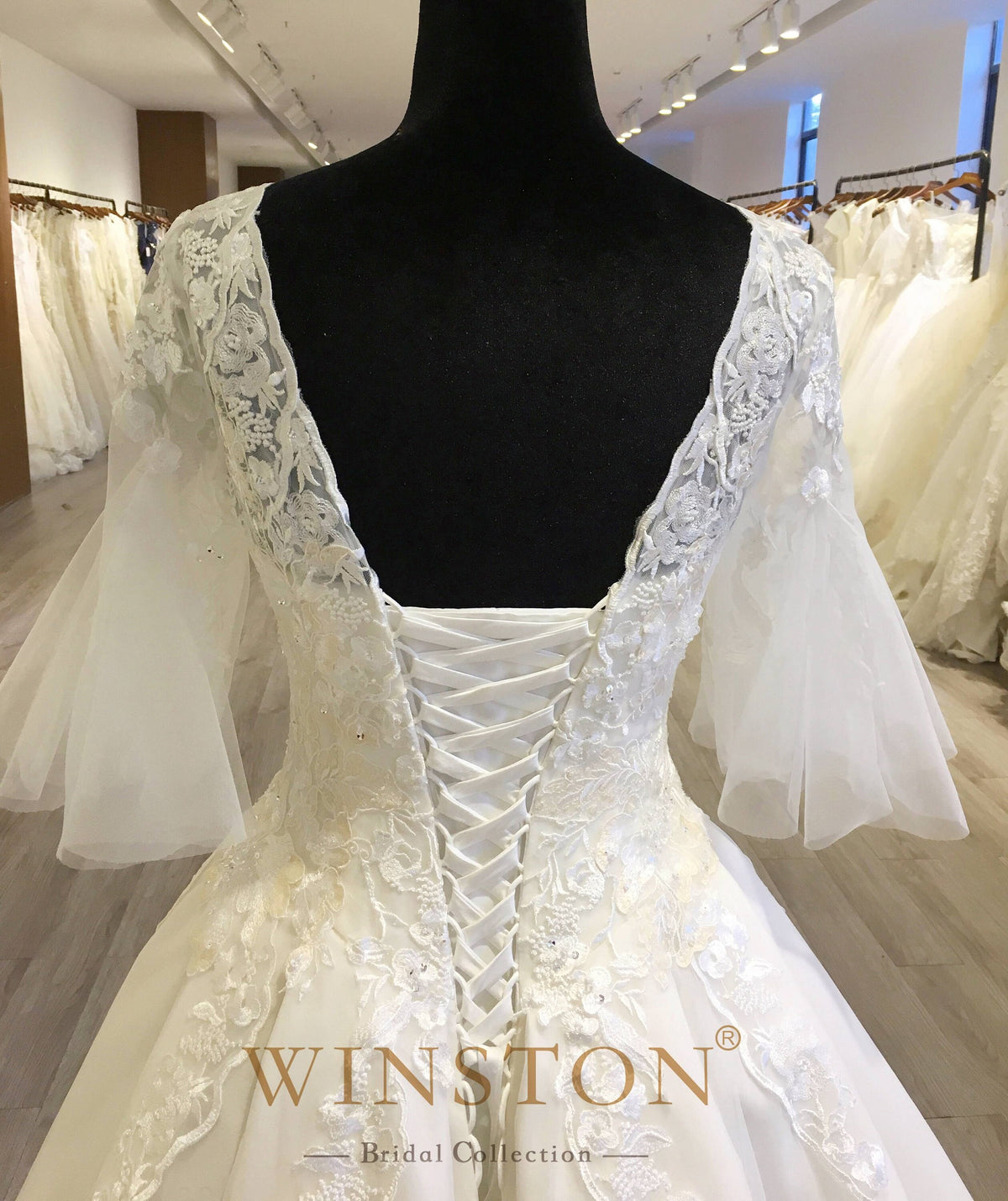 Floor length Ball Gown Wedding dress bridal Trumpet Sleeves Plus Size Beaded