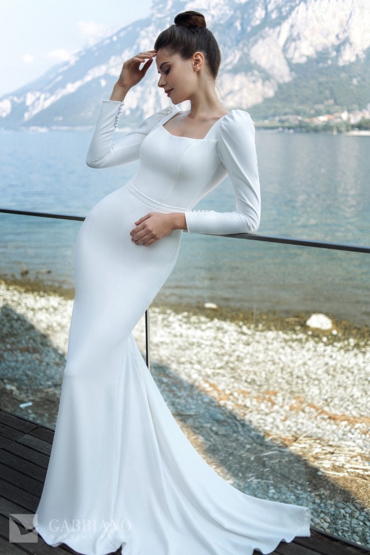 Mermaid Wedding Dress Minimalist Wedding Dress Bridal Gown White