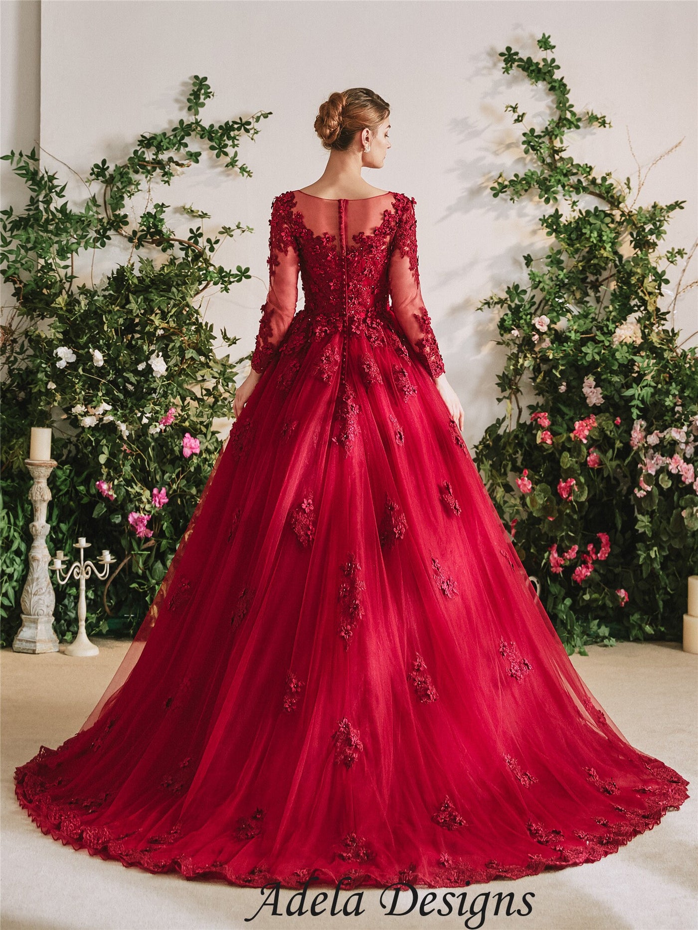 Elegant Red Prom Dresses Woman Dance Ball Gowns Long Sleeve Mermaid Feather  Evening Formal Party Clothing