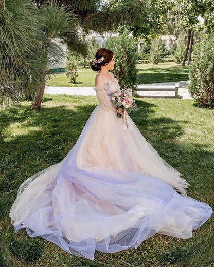 Beautiful Modern Sweetheart Sleeveless Strapless Detachable Puff Sleeves Wedding Dress Bridal Gown Sparkle Floral Aline