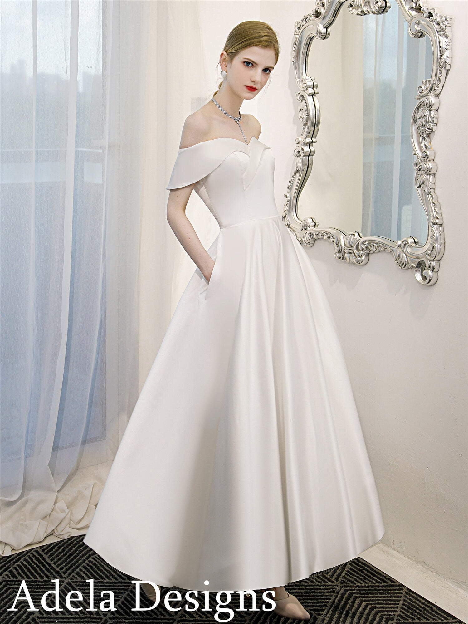 vintage ankle length wedding dresses Vintage Wedding Gowns,Bridal Gown with Sleeves,Ankle Length Wedding Dress,WD00277, US14 / Ivory