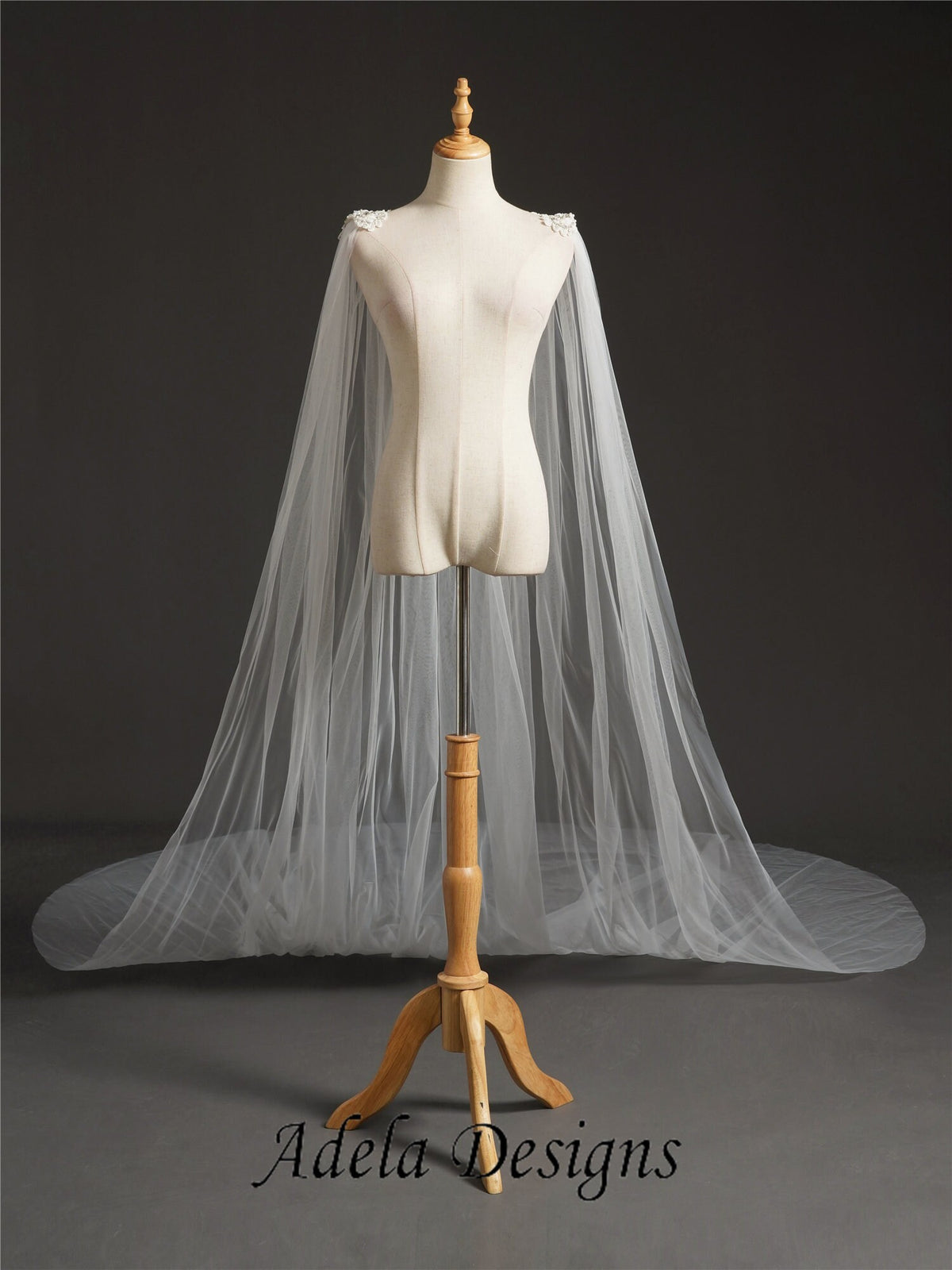 Cape Veil with Beaded Lace Shoulder Attachment Long Bridal Shoulder Veil In Ivory