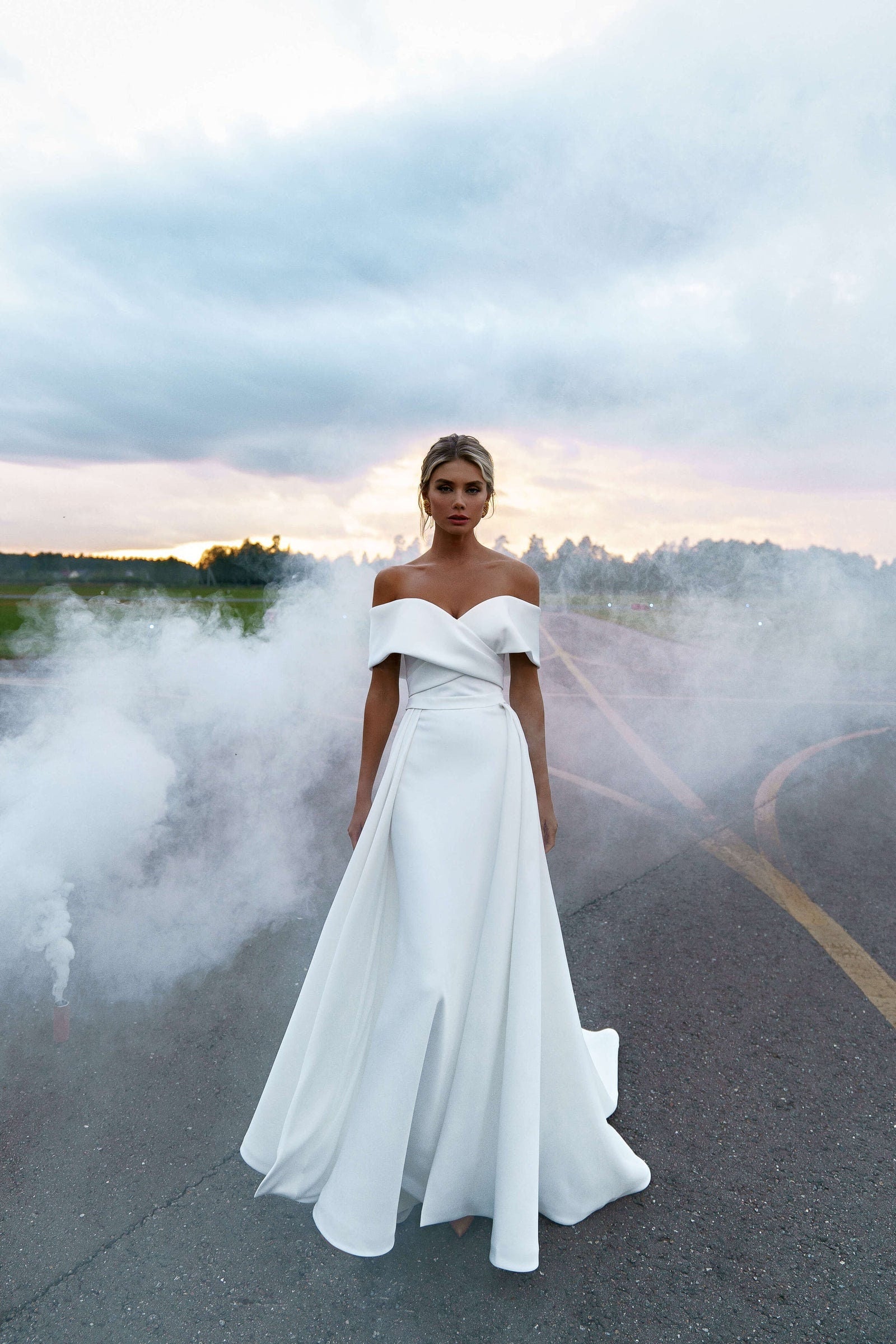 modern off the shoulder wedding dress Casablanca Bridal 2446 Evelyn off the shoulder wedding dress Chantilly lace fit and flare 2 / Ivory/Ivory/Ivory