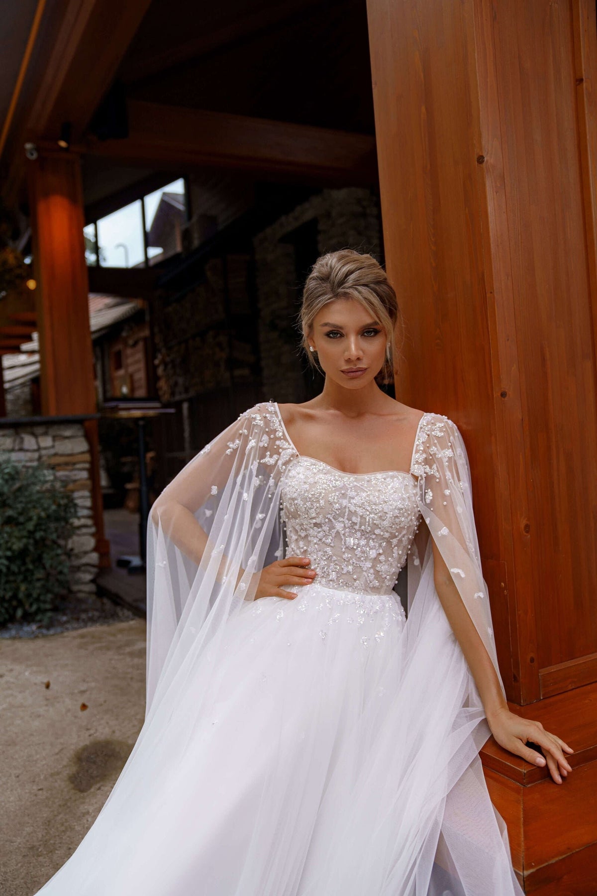 Minimalist Boho Aline Sleeveless Lace Goddess Sleeves Wedding Dress Bridal Gown Tulle Beads