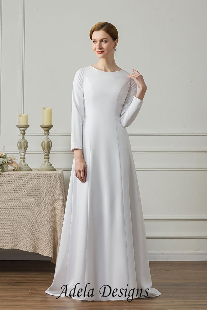 plain long sleeve wedding dress Juniper – A & M Enterprises Bridal