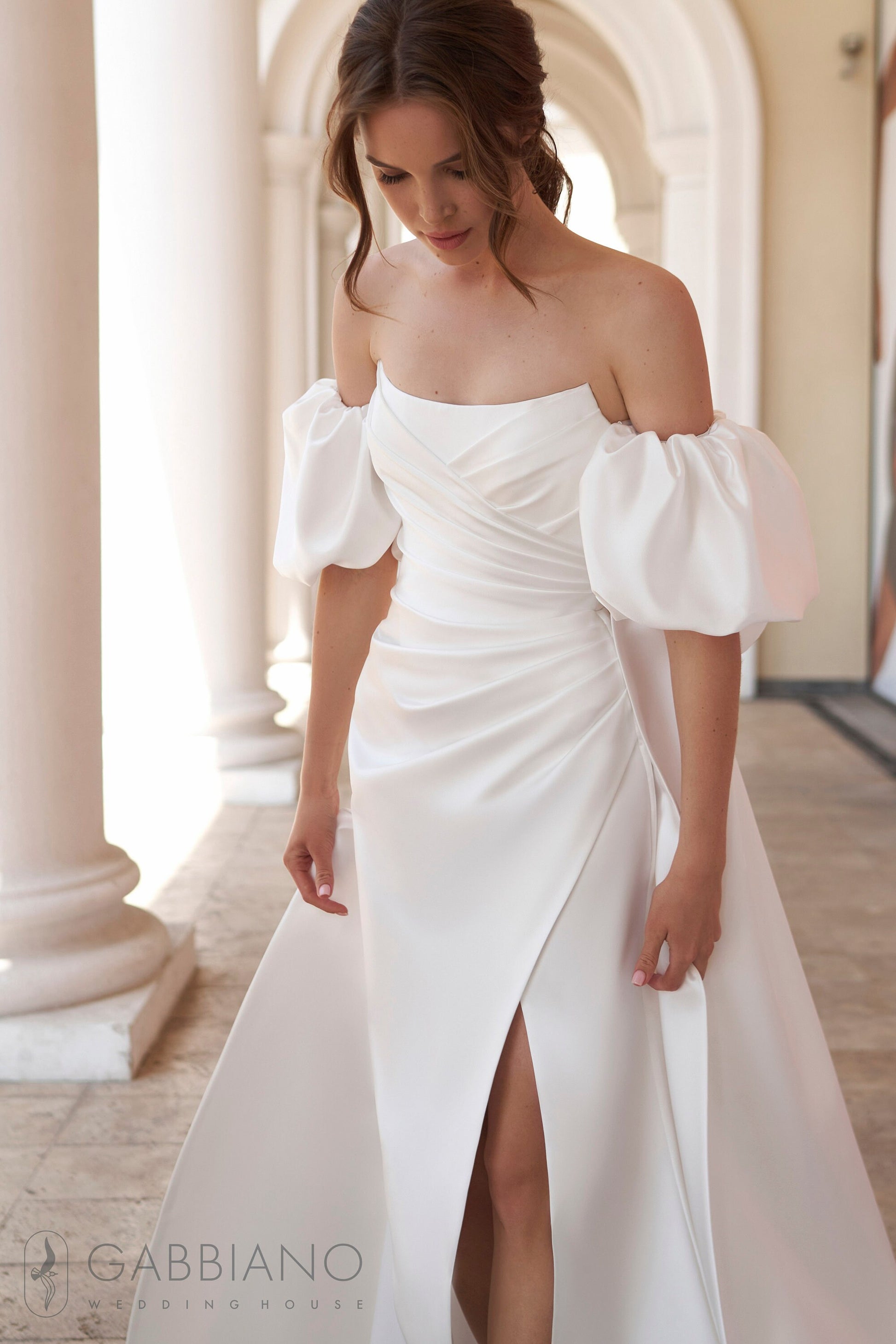 Elegant Satin Transformer Wedding Dress Detachable Sleeves Detachable Train Strapless Sleeveless Minimalist Corset Back Gathered Waist