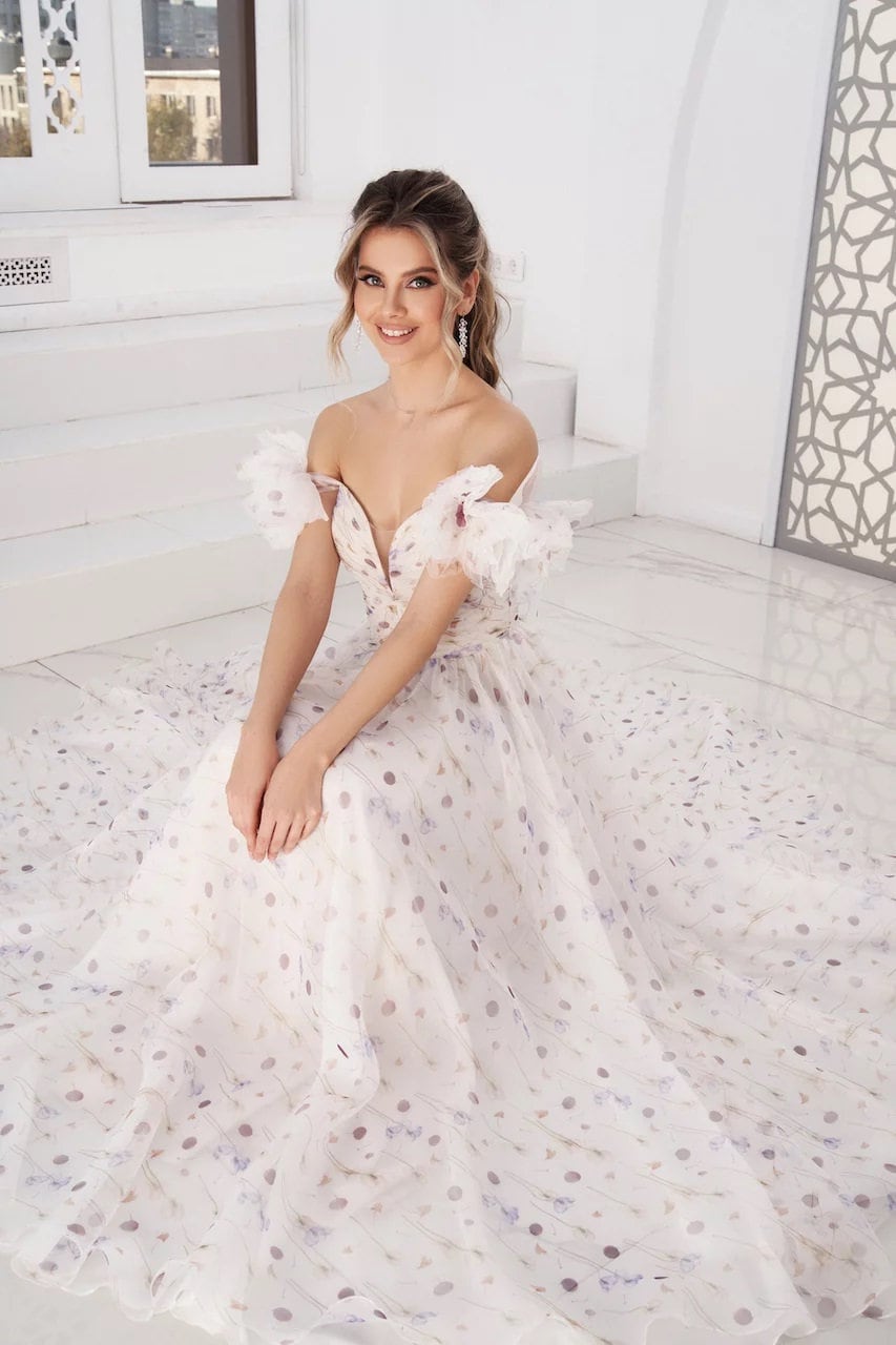 Sexy Spaghetti Strap Sweetheart Floral Print Gown – HAREM's Brides