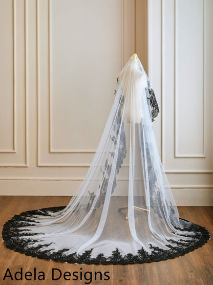 Bridal Veils Lace Edge Tulle Wedding Veil White Black 10 Feet Long Cathedral Length Ivory Black