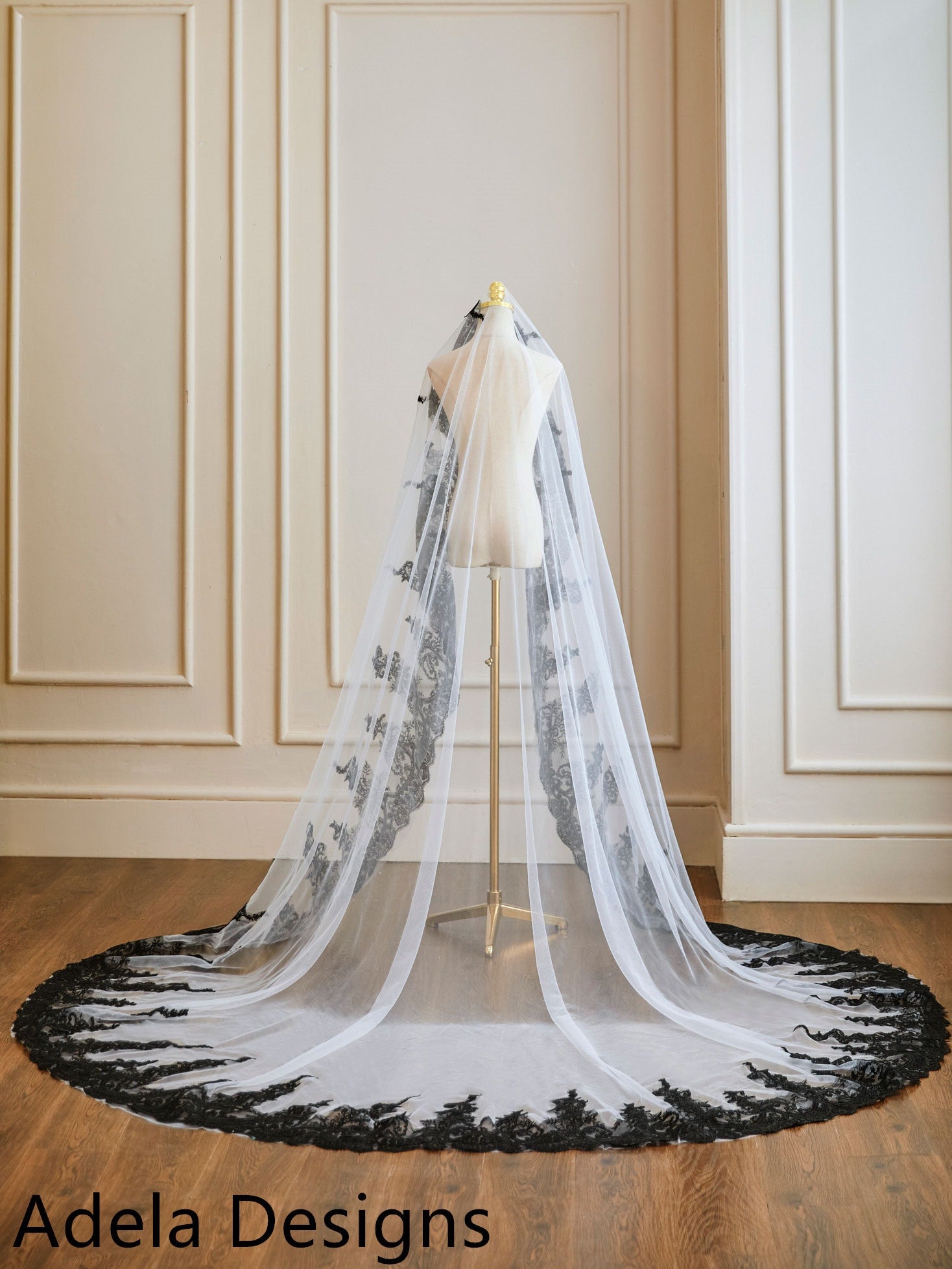 Vl6228 - Bridal Veils Lace Edge Tulle Wedding Veil White Black 10 VL6228 – A \u0026 M Enterprises Bridal