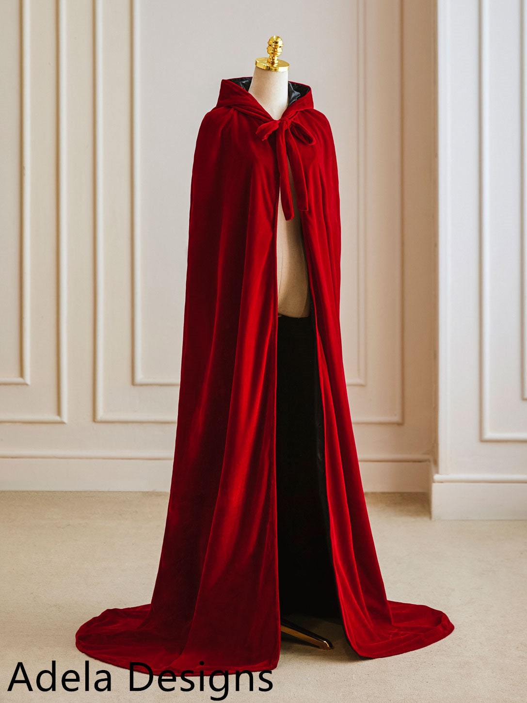 Winter Wedding Dark Red Velvet Bridal Cape 6.5 feet Long