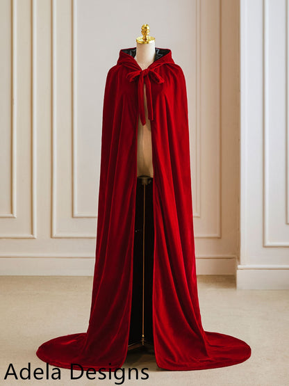 Winter Wedding Dark Red Velvet Bridal Cape 6.5 feet Long