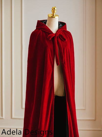 Winter Wedding Dark Red Velvet Bridal Cape 6.5 feet Long