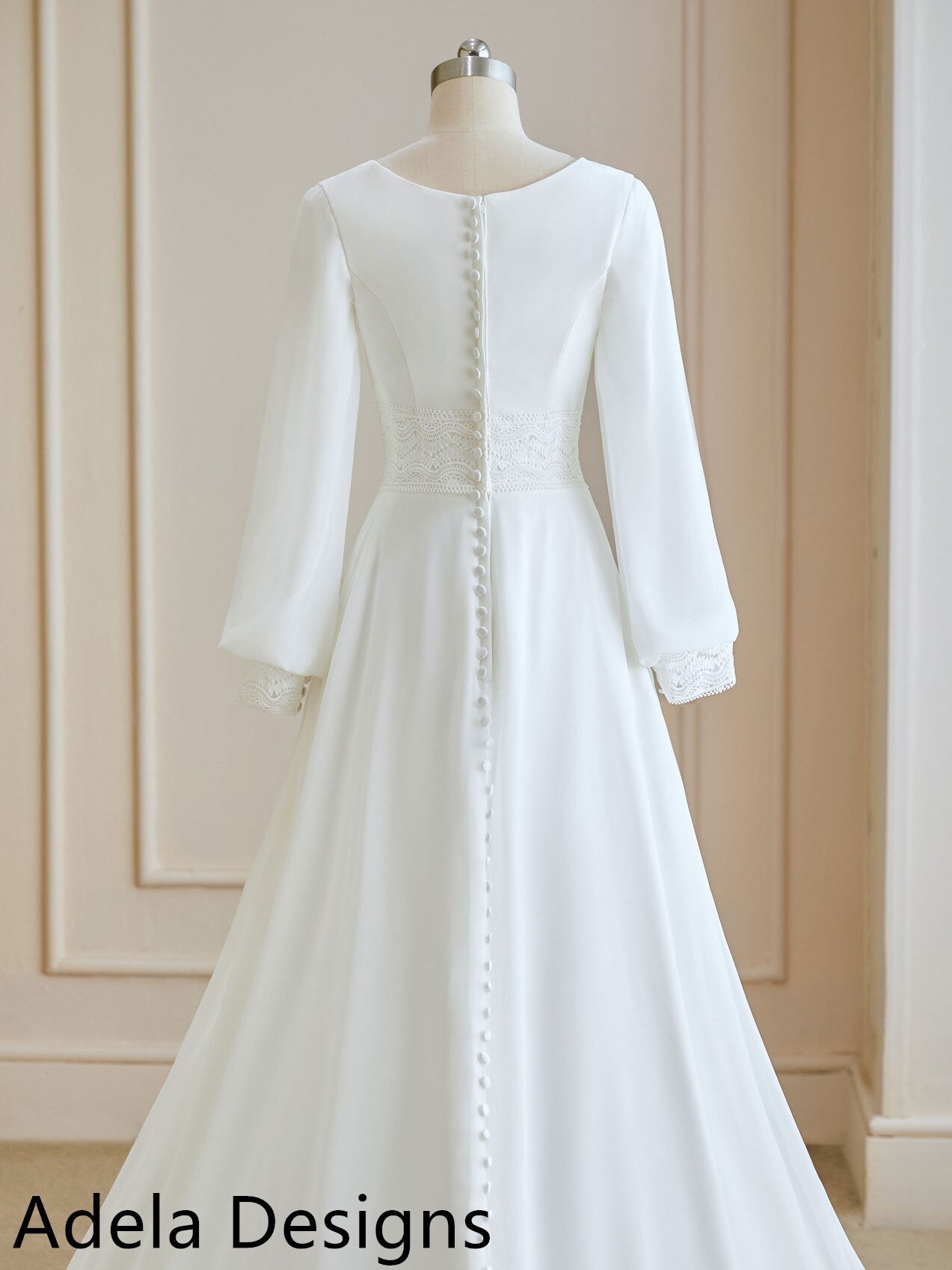 Aofie Wedding Dress Modest Long Sleeve Chiffon Gown | Adela Designs A & M Enterprises Bridal Aofie Wedding Dress Modest Long Sleeve Chiffon Gown | Adela Designs A & M Enterprises Bridal