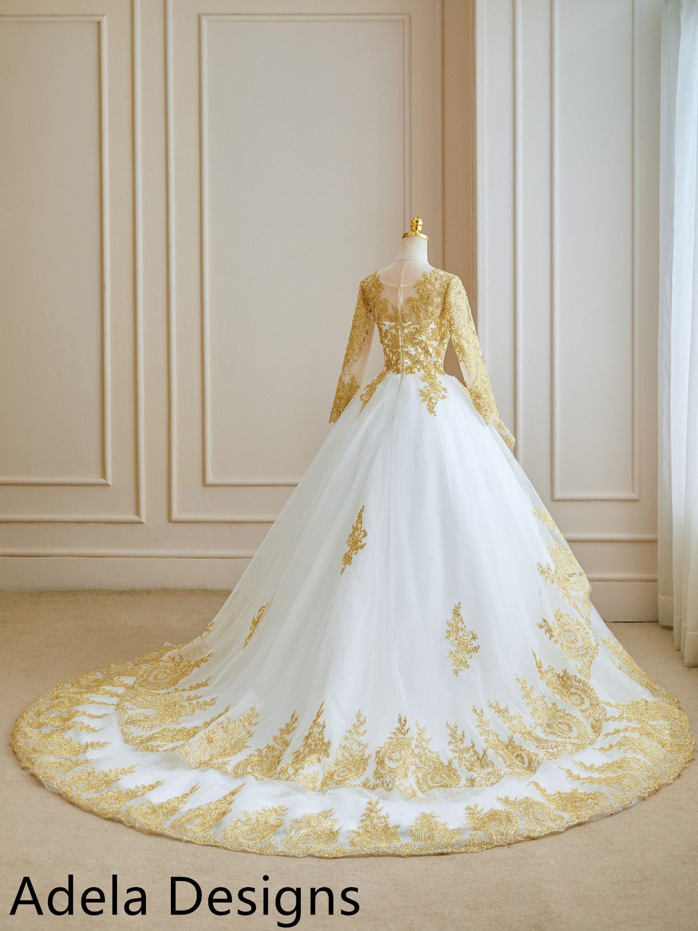 Rhea Gold Embroidered Ball Gown Wedding Dress – A M Enterprises