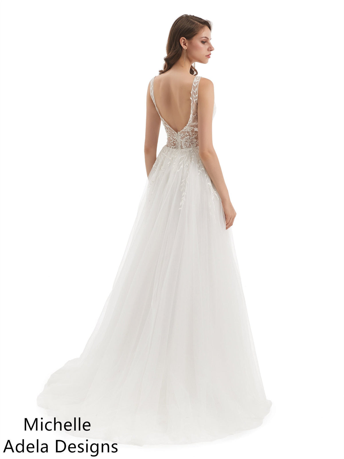 Aline Lace Tulle V Neck Summer Wedding Dress Bridal Gown Open Back Sleeveless Classic Quick Ship Plus Size