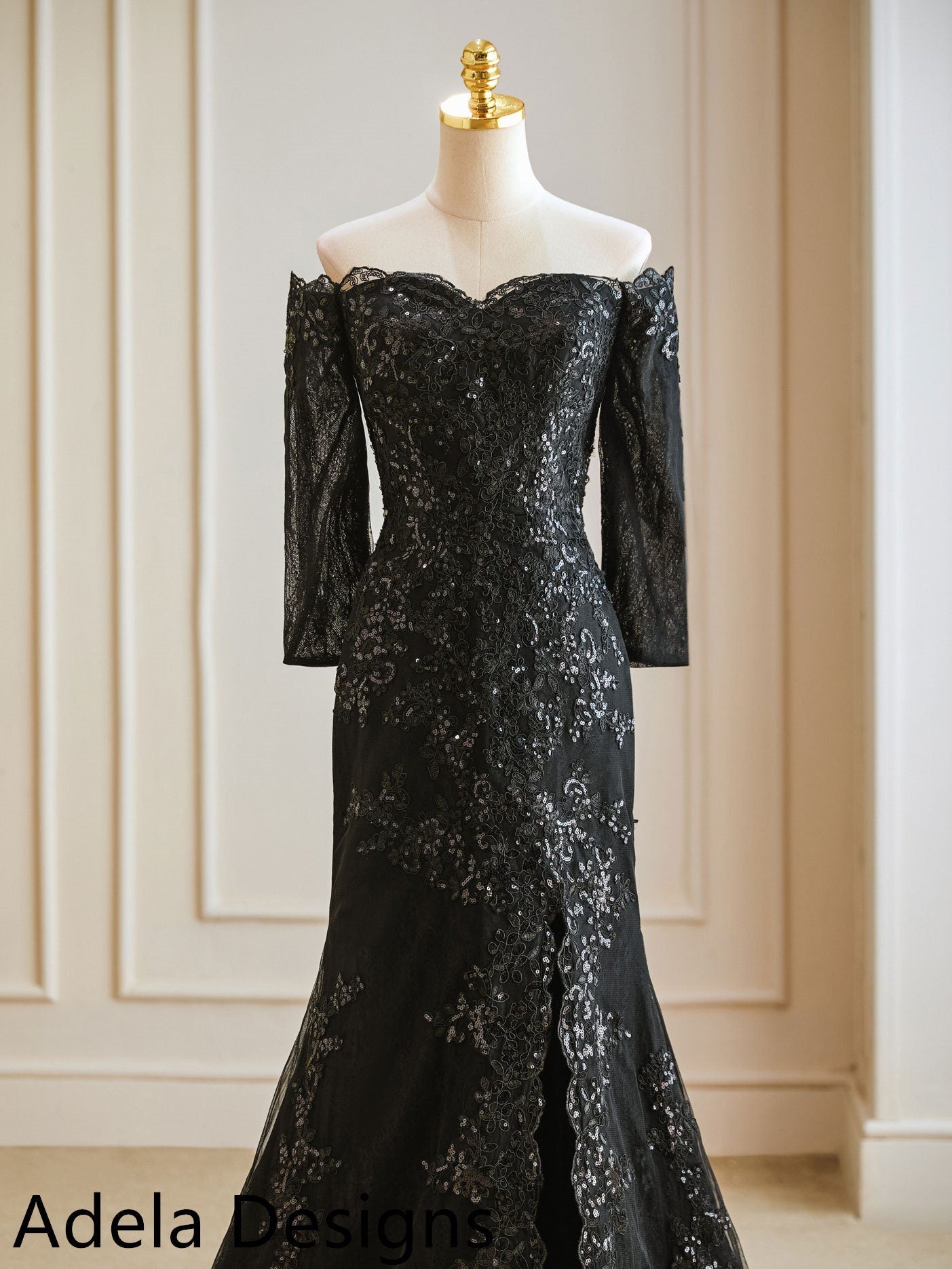 Ferne – Black Off-the-Shoulder Lace Wedding Dress with Tulle