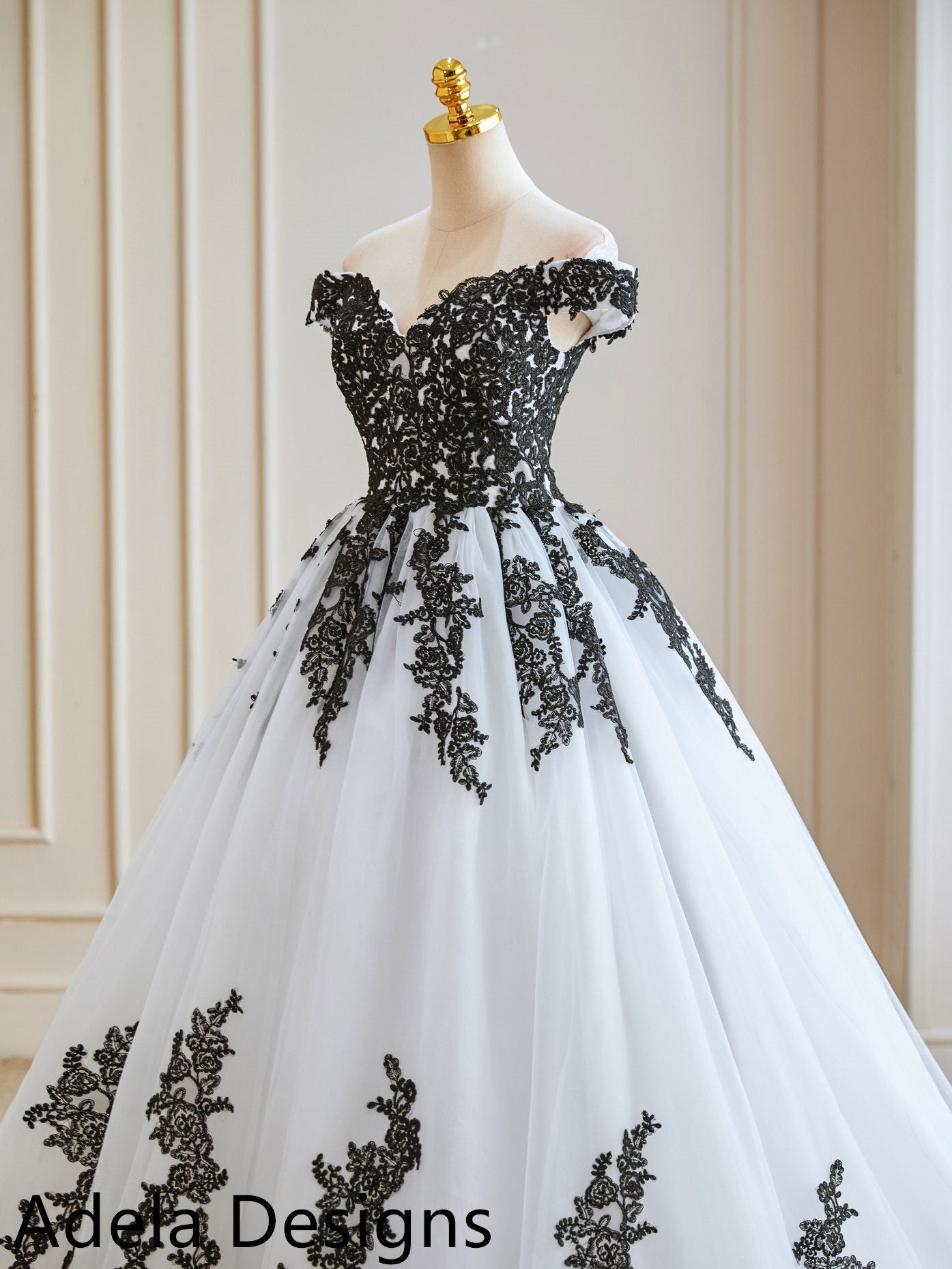 Lace Black Wedding Dress Beaded Sequins Long Sleeve Bridal Ball Gown –  TulleLux Bridal Crowns & Accessories