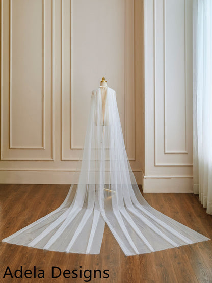 Cape Veil with Pearls Back Tie On Long Bridal Shoulder Veil In White, Ivory Long Cathedral Length