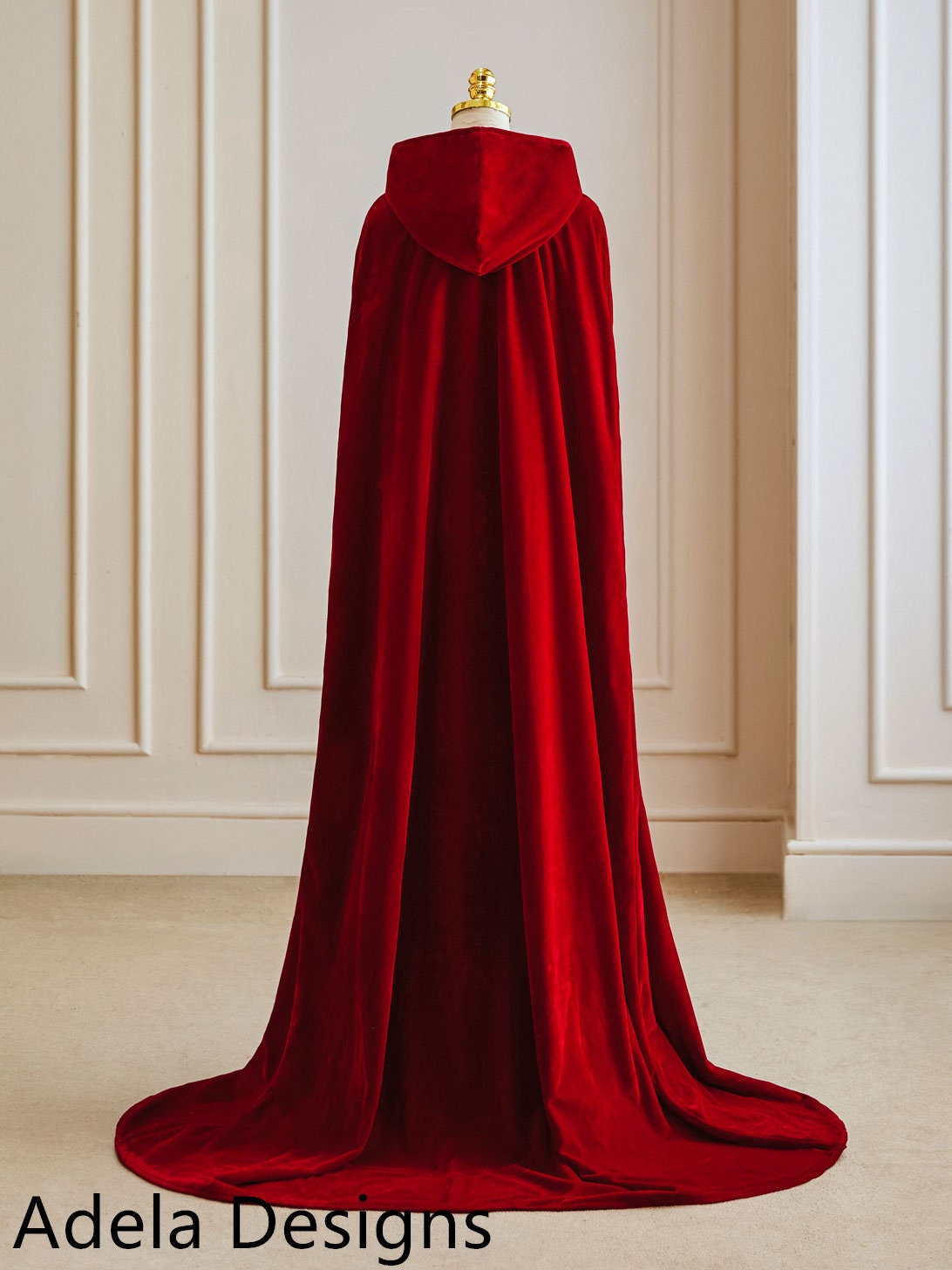 Winter Wedding Dark Red Velvet Bridal Cape 6.5 feet Long