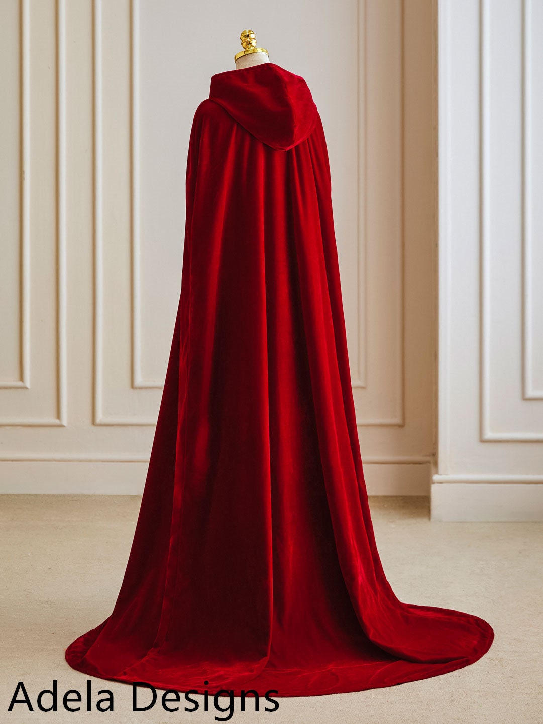 Winter Wedding Dark Red Velvet Bridal Cape 6.5 feet Long