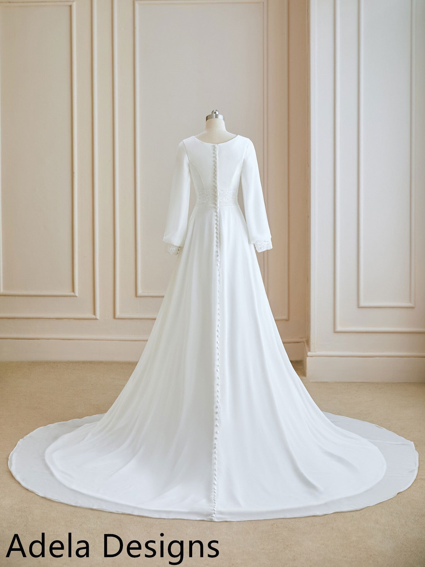 Aofie Wedding Dress Modest Long Sleeve Chiffon Gown | Adela Designs A & M Enterprises Bridal Aofie Wedding Dress Modest Long Sleeve Chiffon Gown | Adela Designs A & M Enterprises Bridal