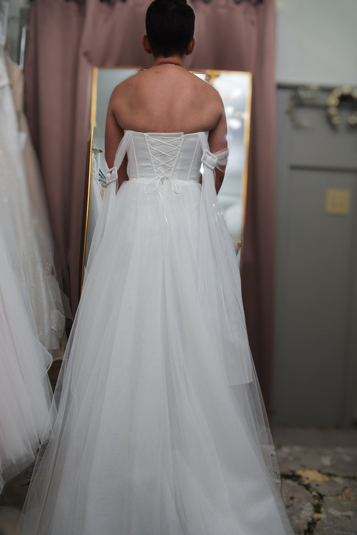 Simple Unique Sweetheart Neckline Bustier Off The Shoulder Open Back Wedding Dress Bridal Gown Corset Back Minimalist Sexy Side Slit Size 6