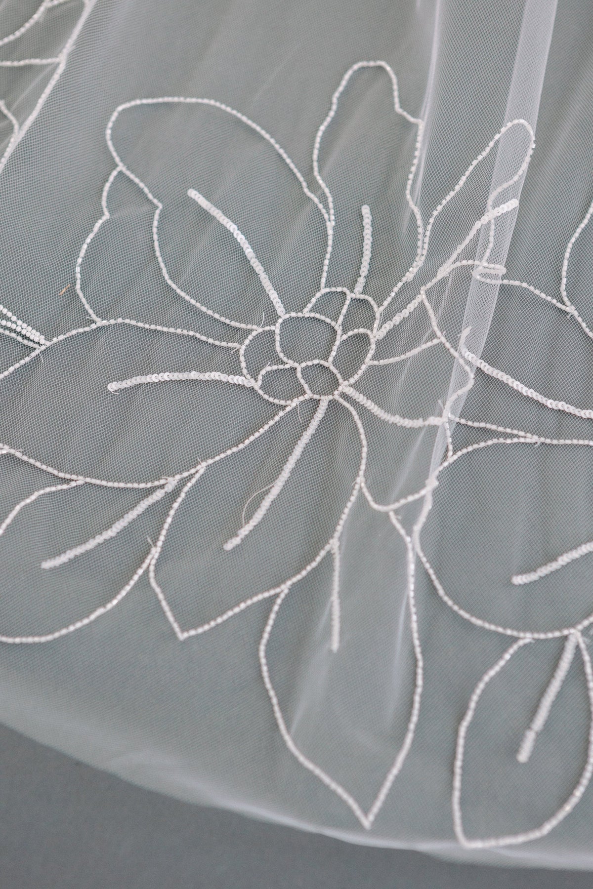 Bridal Veils Floral Motifs Floral Beaded Embroidery Wedding Veil Cathedral Length Floral Design