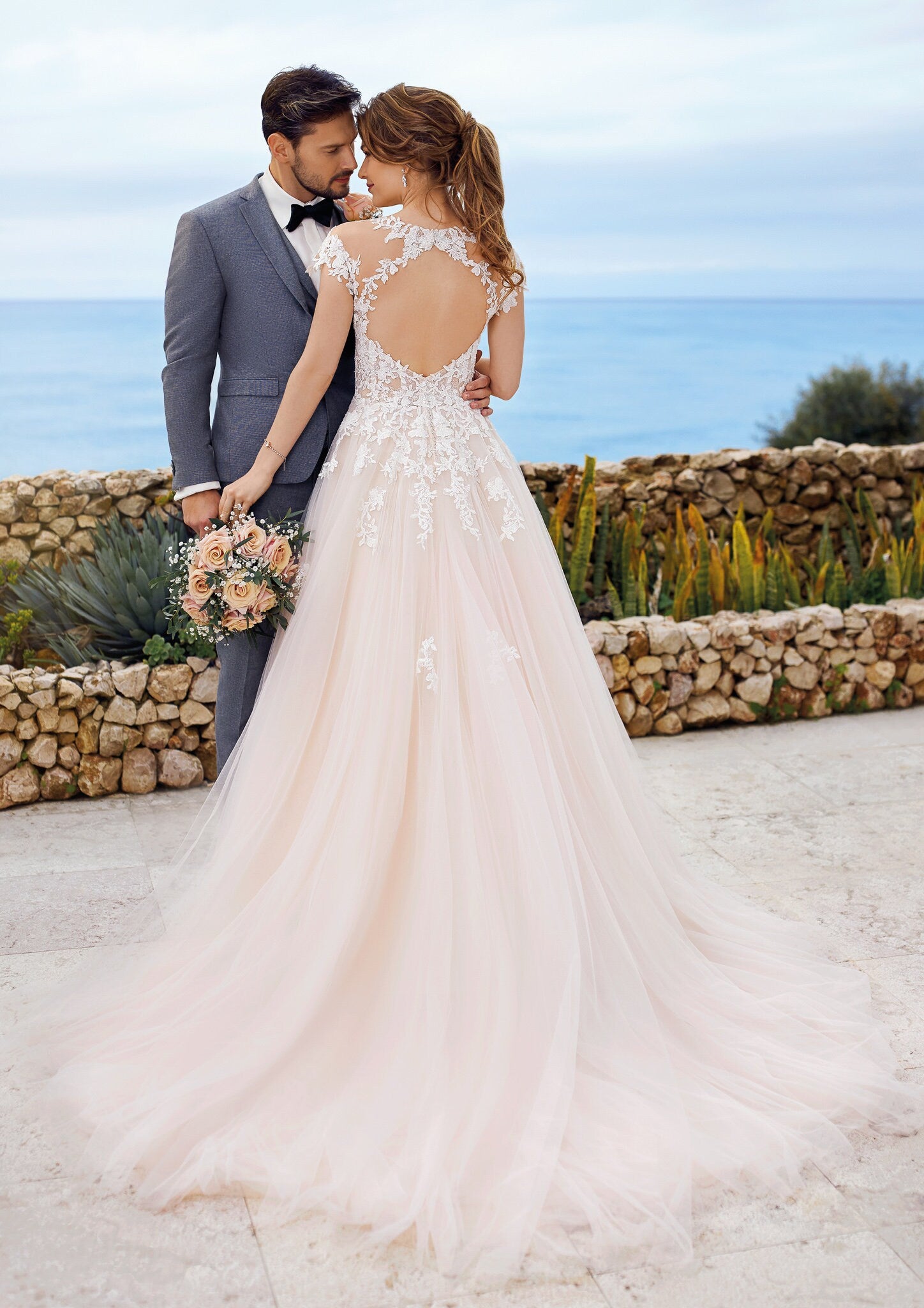 Sophia Champagne Lace A-Line Wedding Dress