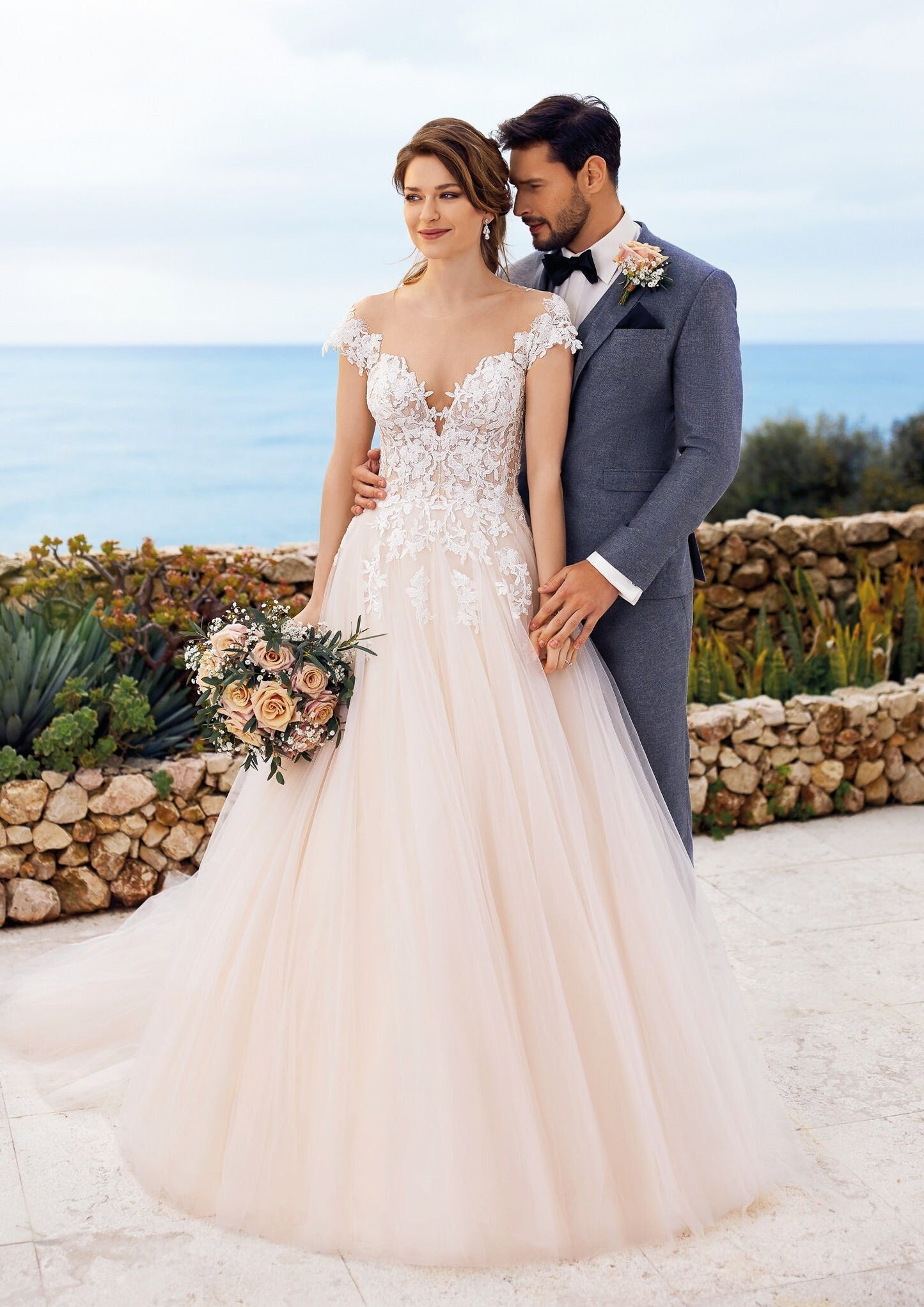 Sophia Champagne Lace A-Line Wedding Dress