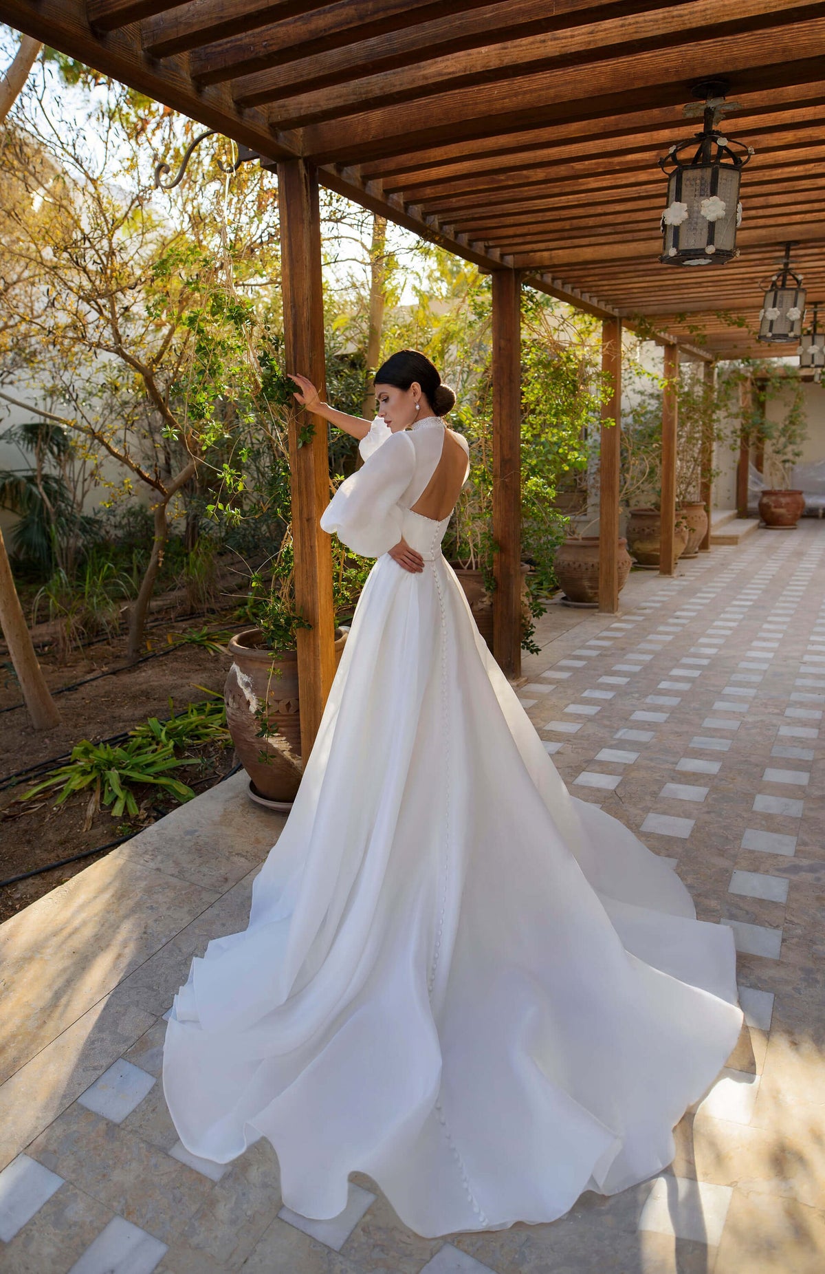 Refined, Sophisticated Wedding Dress Bridal Gown Matte Organza Aline Detachable Long Sleeves Sleeveless Strapless Open Back Sweetheart Neck
