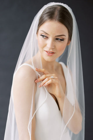 Bridal Veils White Beads Sequins Wedding Veil Waltz Length Beaded Edge Sparkle