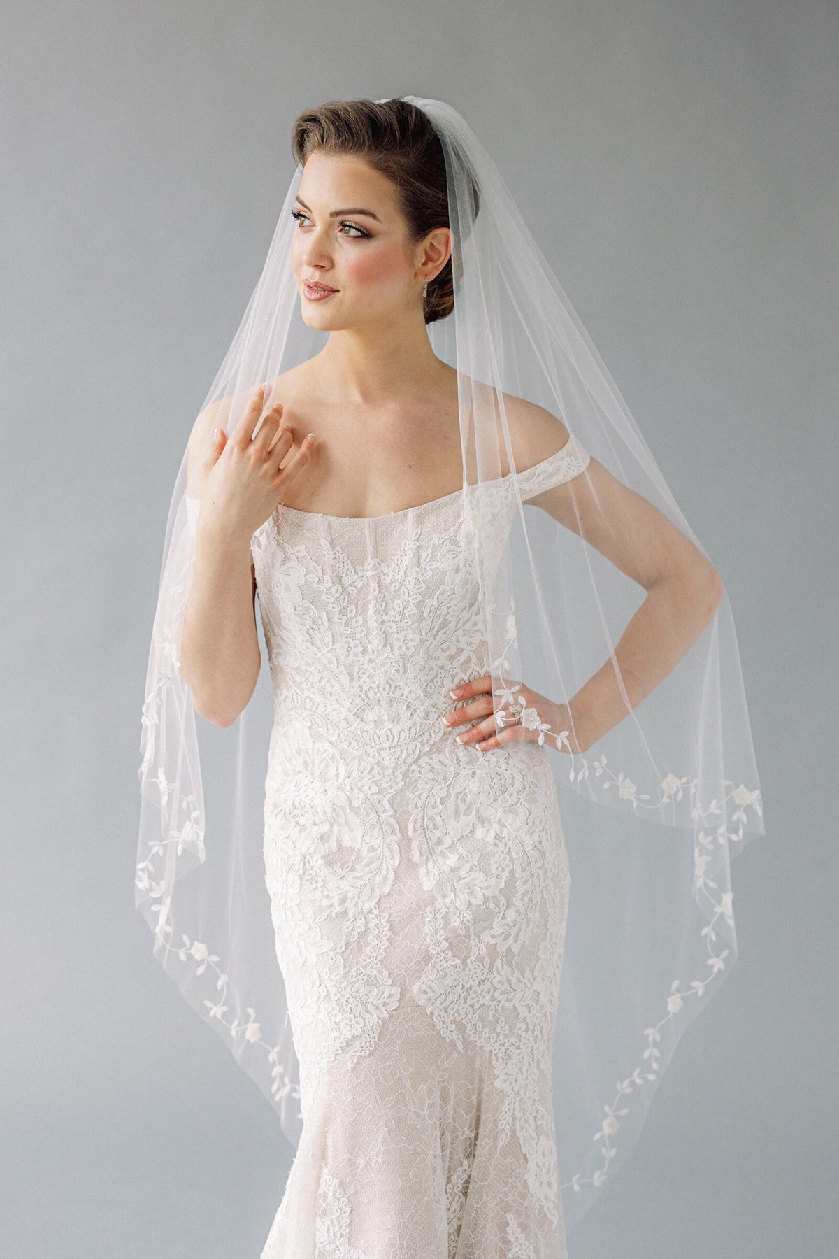 Bridal Veils Embroidered Vine Wedding Veil Waltz Length Lace Edge Sparkle
