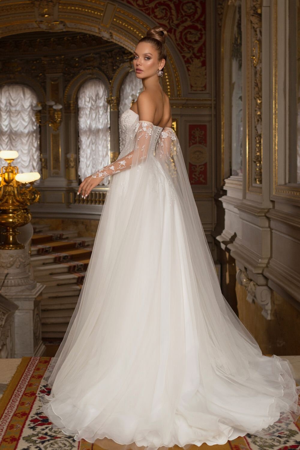 Sparkle Sleeveless Strapless Aline Wedding Dress | Sweetheart Neckline Bridal Gown | Detachable Sleeves | Short Train | Backless | Princess