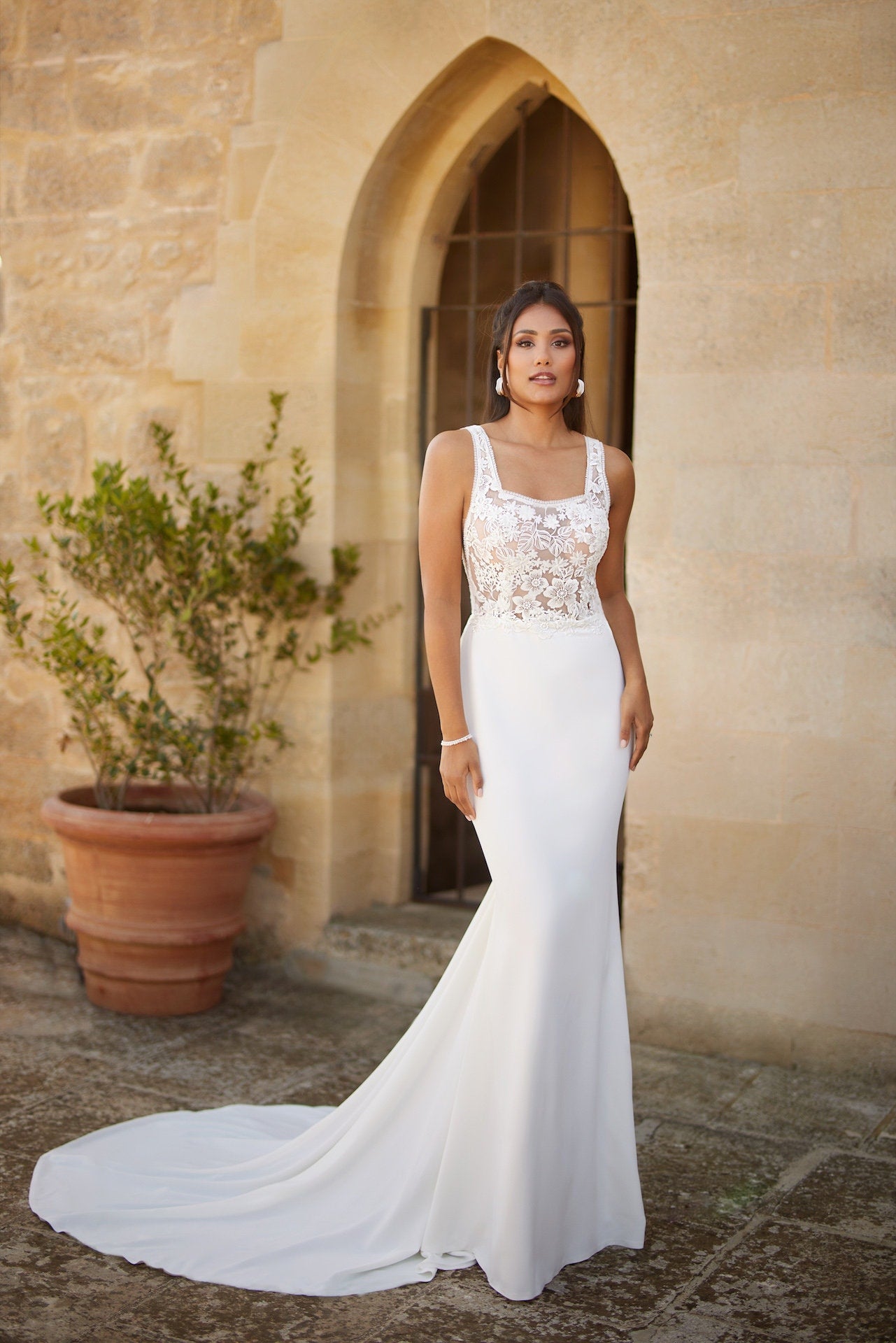 Vesperine – Minimalist Lace Fit & Flare Wedding Dress with Open Back – A & M Enterprises Bridal