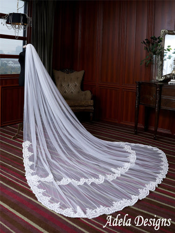 Lace Edge Bridal Veils Tulle Cathedral Wedding Veil Ivory White Comb Luxury 10 Feet 2 Tiers