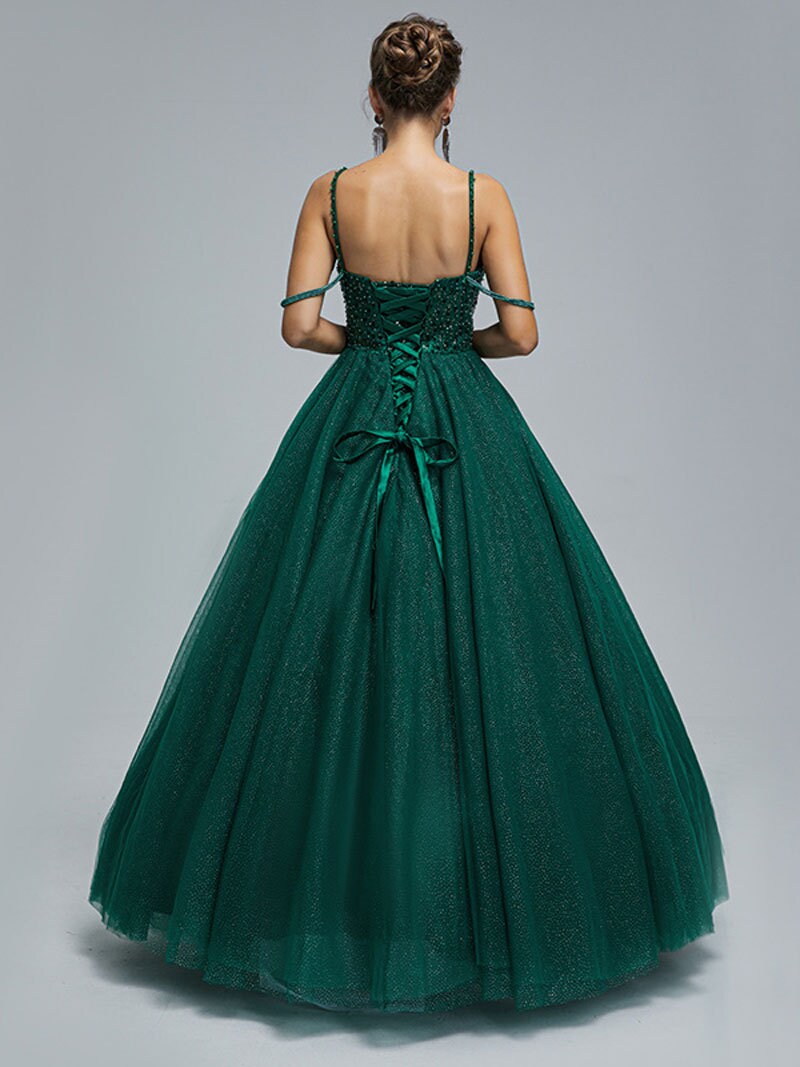Emerald Green Classic Custom Sleeveless Sequin Top ALine Wedding Dress Bridal Gown Floor Length Open Corset Back Off the Shoulder Beads