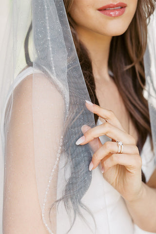 Bridal Veils Crystals Pearls Wedding Veil Waltz Length Beaded Edge Sparkle