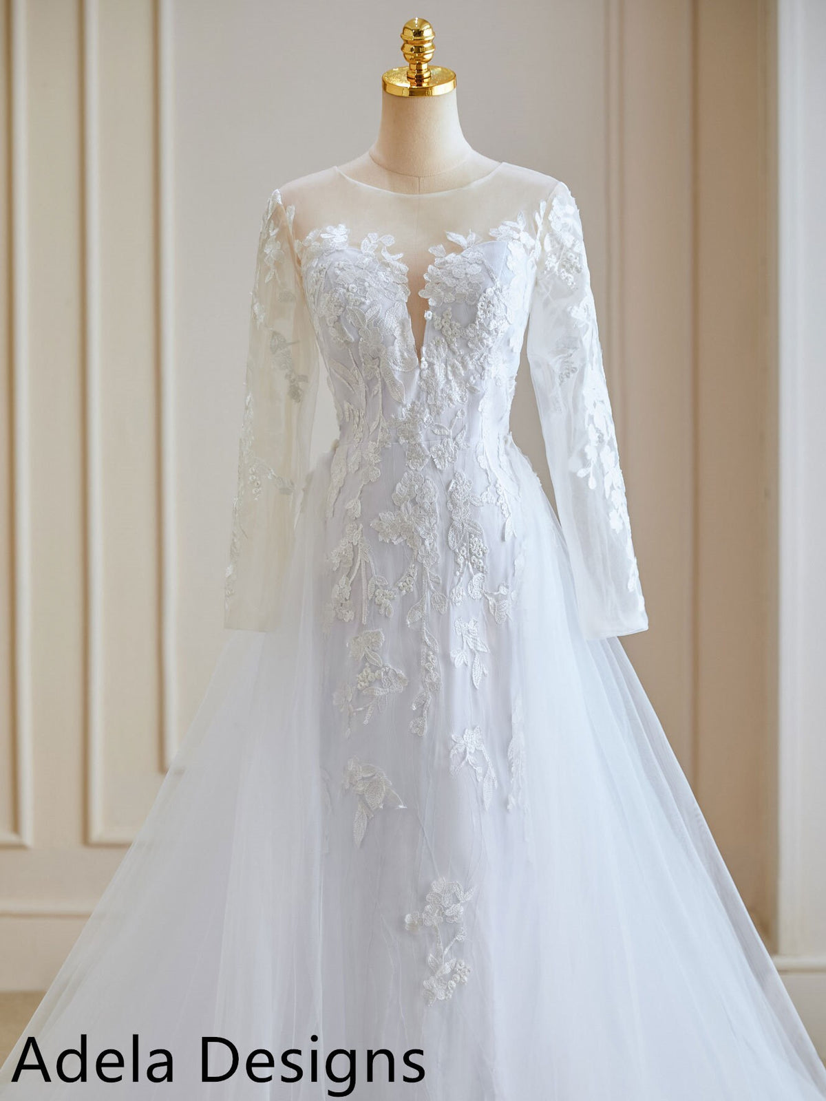 Long Sleeve Mermaid Wedding Dress Bridal Gown Detachable Tulle Train Illusion Open Back Buttons Lace